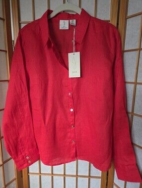 NWT WOMENS JOIE RED 100% LINEN SHIRT/BLOUSE BUTTONS DOWN SIZE MEDIUM